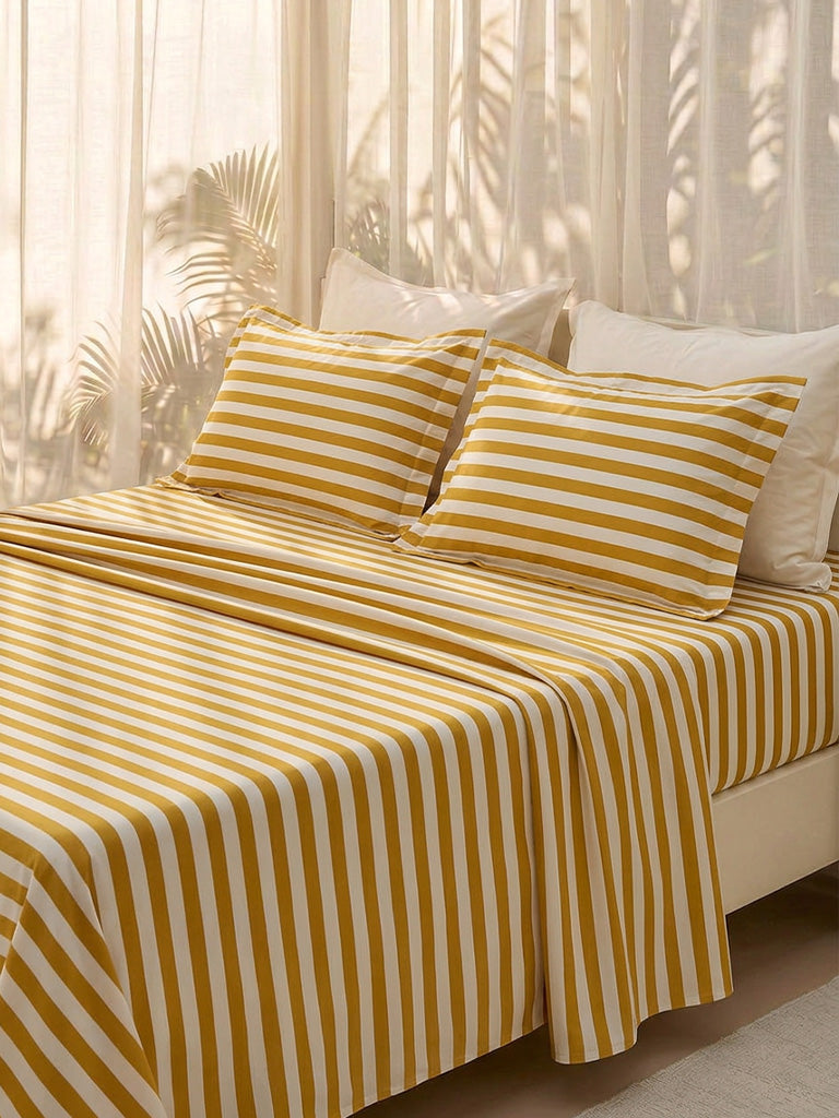 Westside Home Yellow Striped Queen Bed Sheet Set