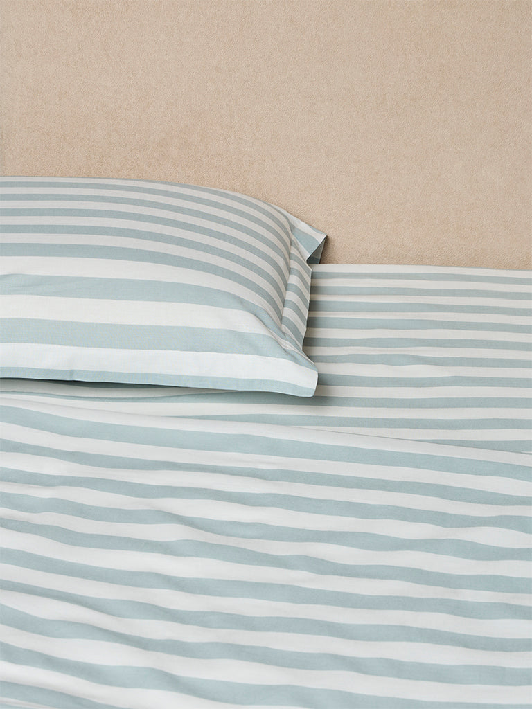 Westside Home Dusty Blue Striped Queen Bed Sheet Set