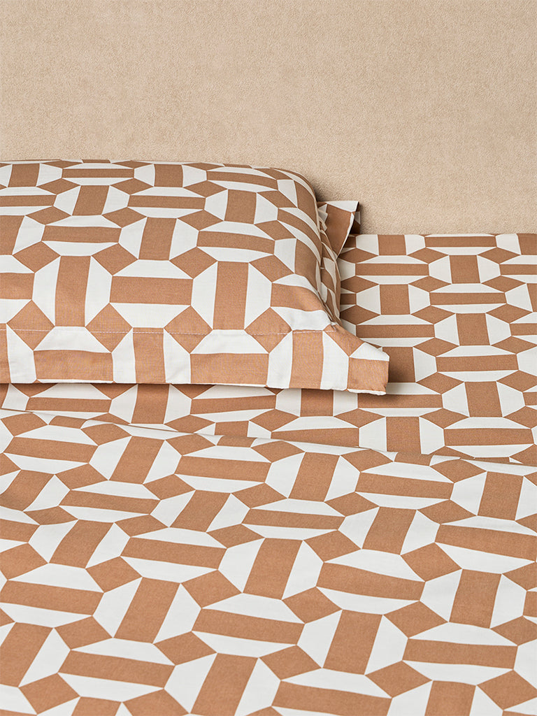 Westside Home Brown Geometric Design Queen Bed Sheet Set