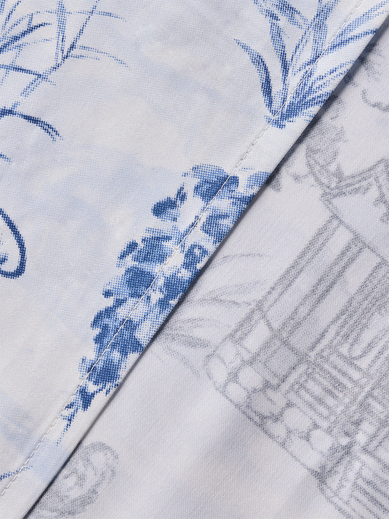Westside Home Dusty Blue Toile Printed Queen Bed Sheet Set