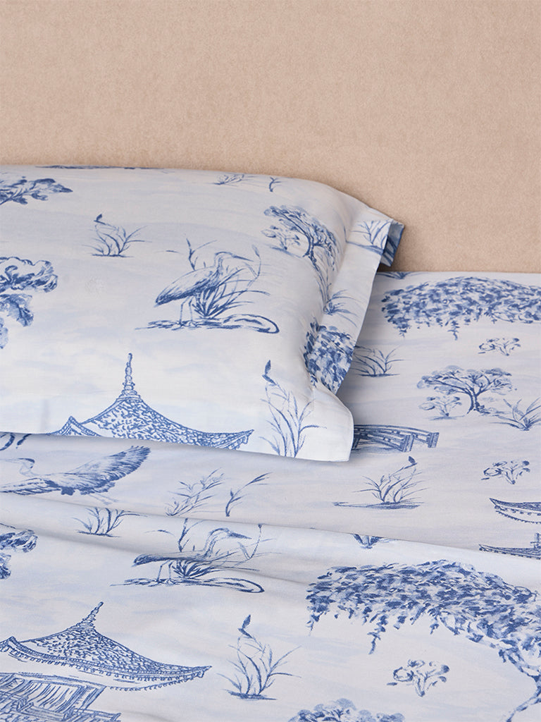 Westside Home Dusty Blue Toile Printed King Bed Sheet Set