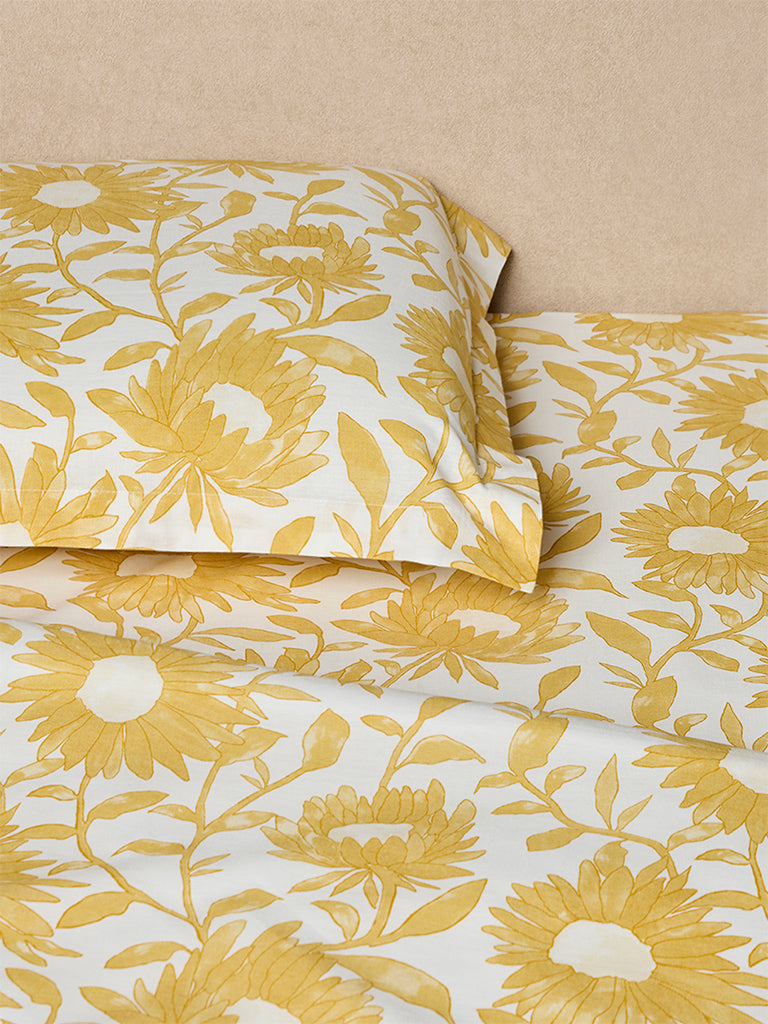 Westside Home Yellow Sunflower Pattern King Bed Sheet Set