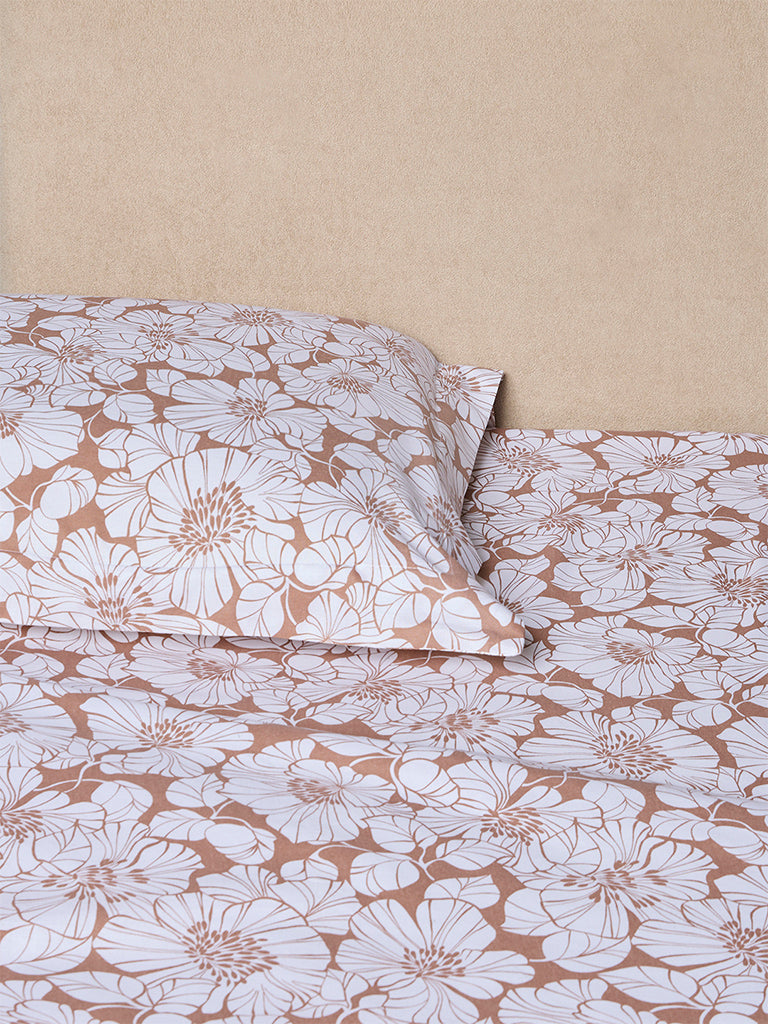 Westside Home Brown Floral Pattern Queen Bed Sheet Set
