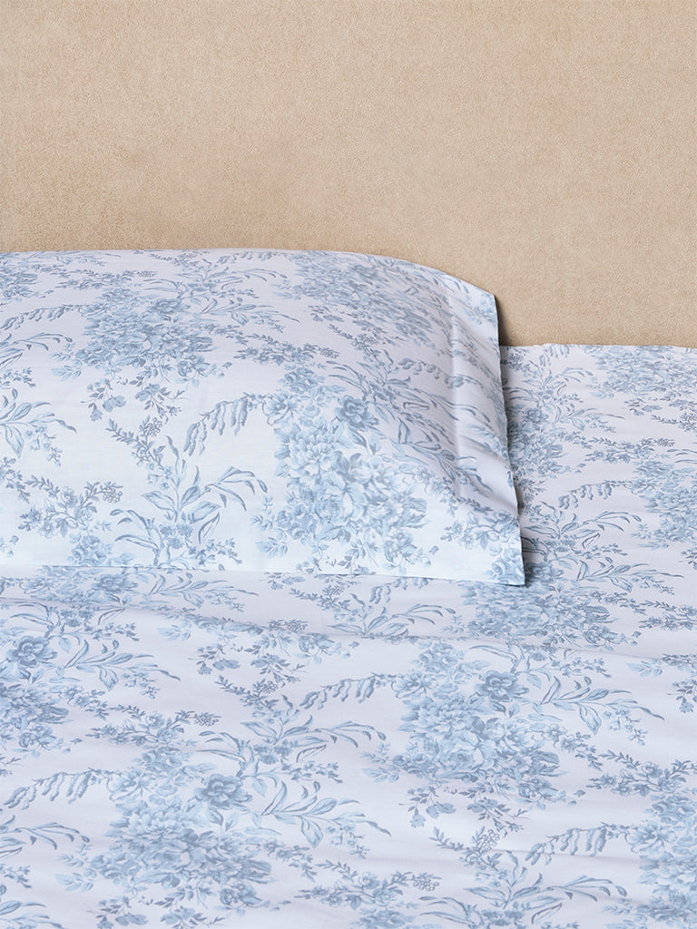 Westside Home Dusty Blue Floral Design King Bed Sheet Set
