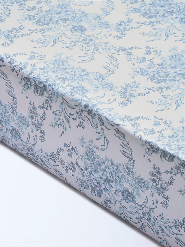 Westside Home Dusty Blue Floral Design King Bed Sheet Set