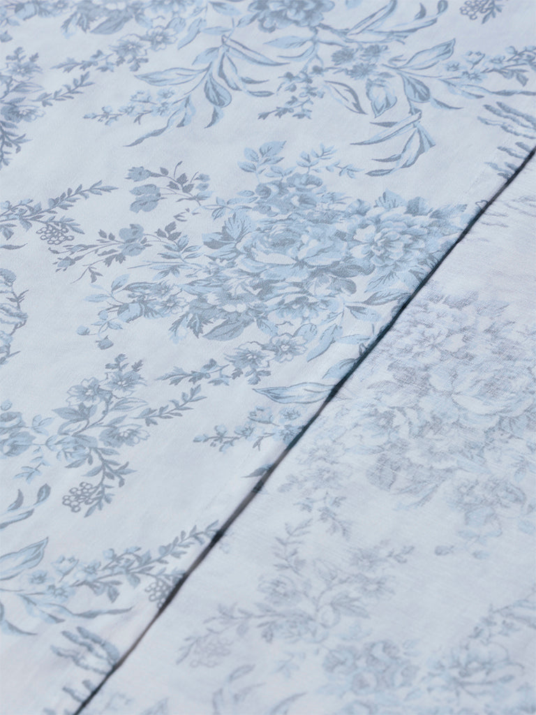 Westside Home Dusty Blue Floral Design Queen Bed Sheet Set