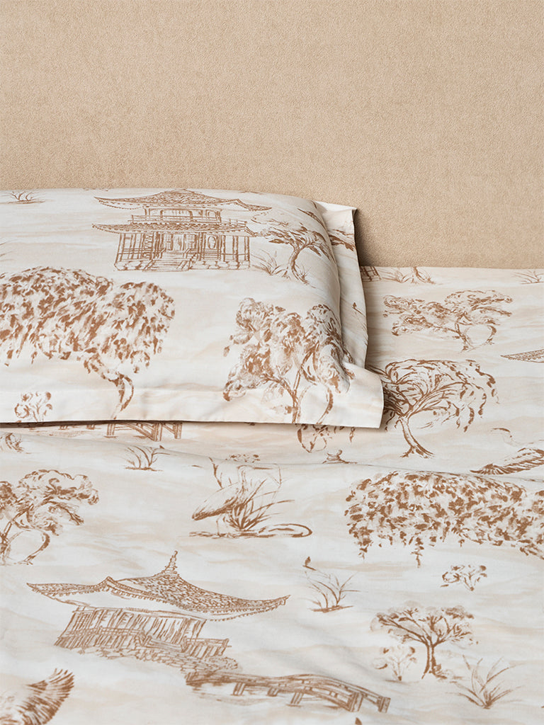 Westside Home Brown Toile Pattern Queen Bed Sheet Set