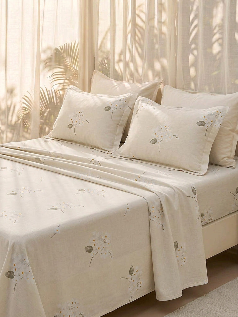 Westside Home Light Yellow Floral Queen Bed Sheet Set