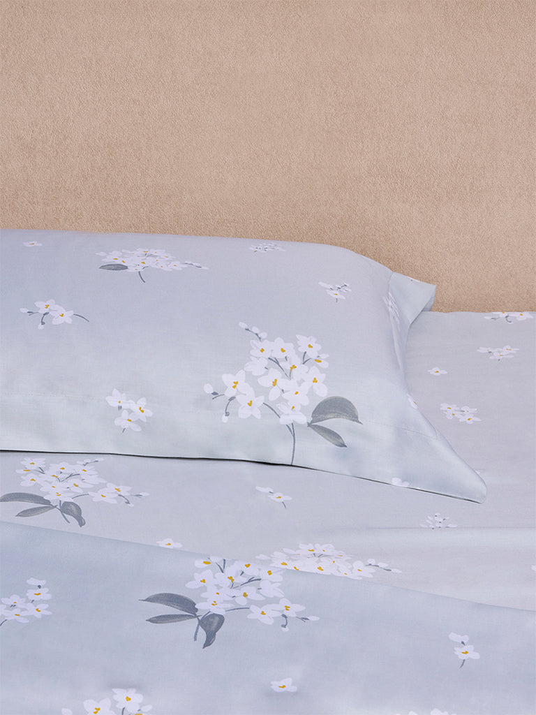 Westside Home Light Blue Floral Queen Bed Sheet Set