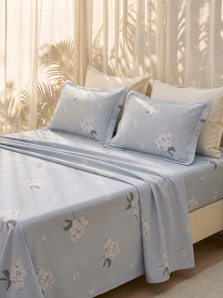 Westside Home Light Blue Floral Queen Bed Sheet Set