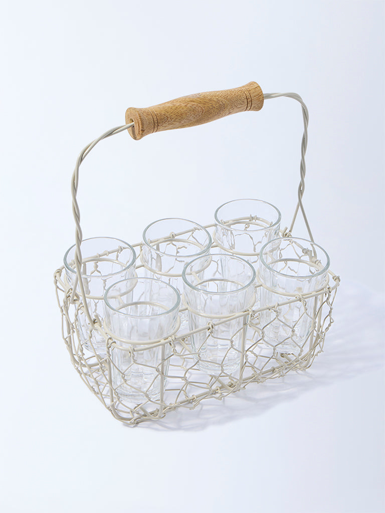 Westside Home Ivory Chai Caddy with Six Glasses