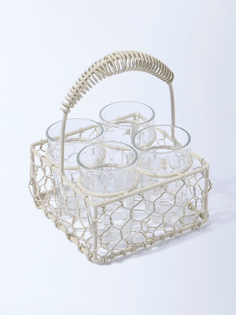 Westside Home Ivory Chai Caddy with Four Glasses