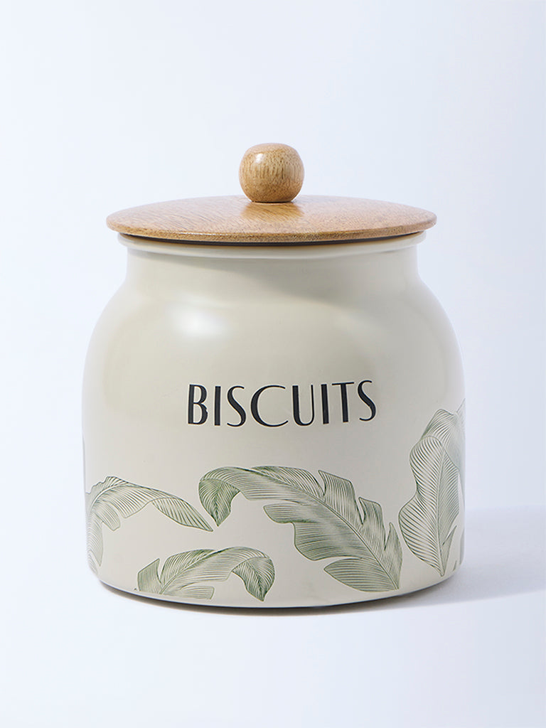 Westside Home Ivory Leaf Design Biscuits Jar