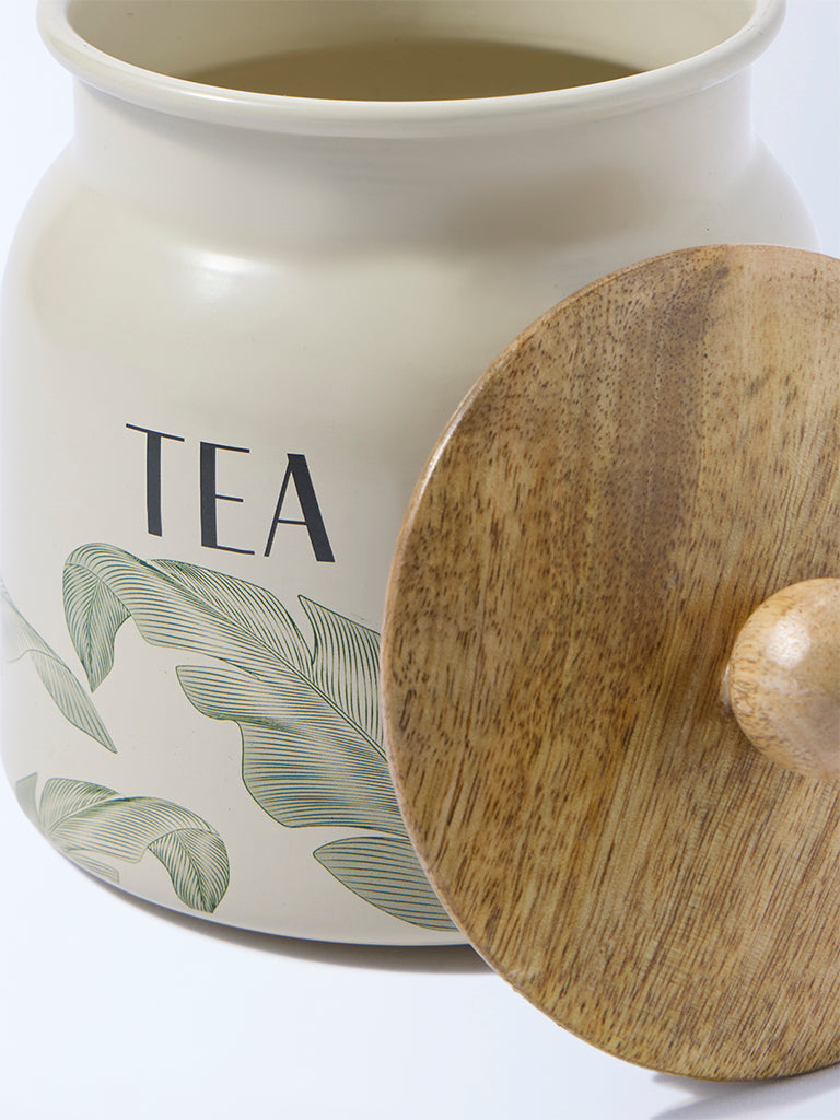 Westside Home Ivory Leaf Design Tea Jar