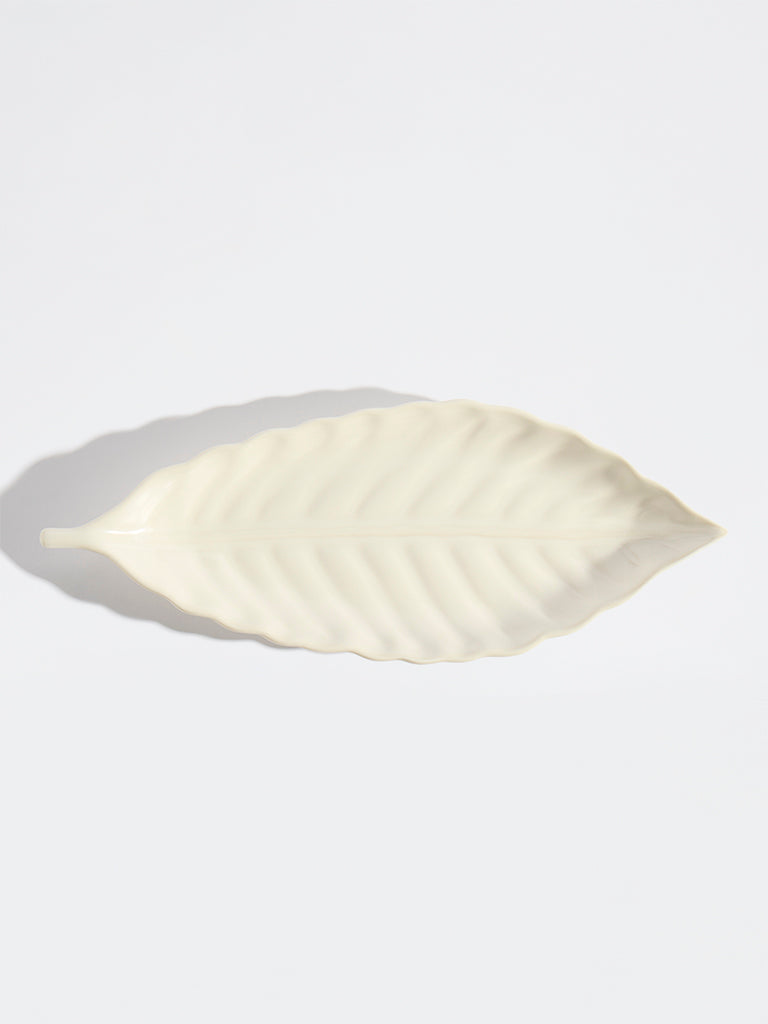 Westside Home White Leaf Shaped Large Serving Platter