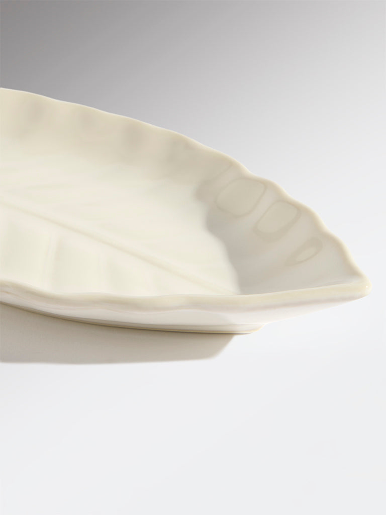 Westside Home White Leaf Shaped Small Serving Platter