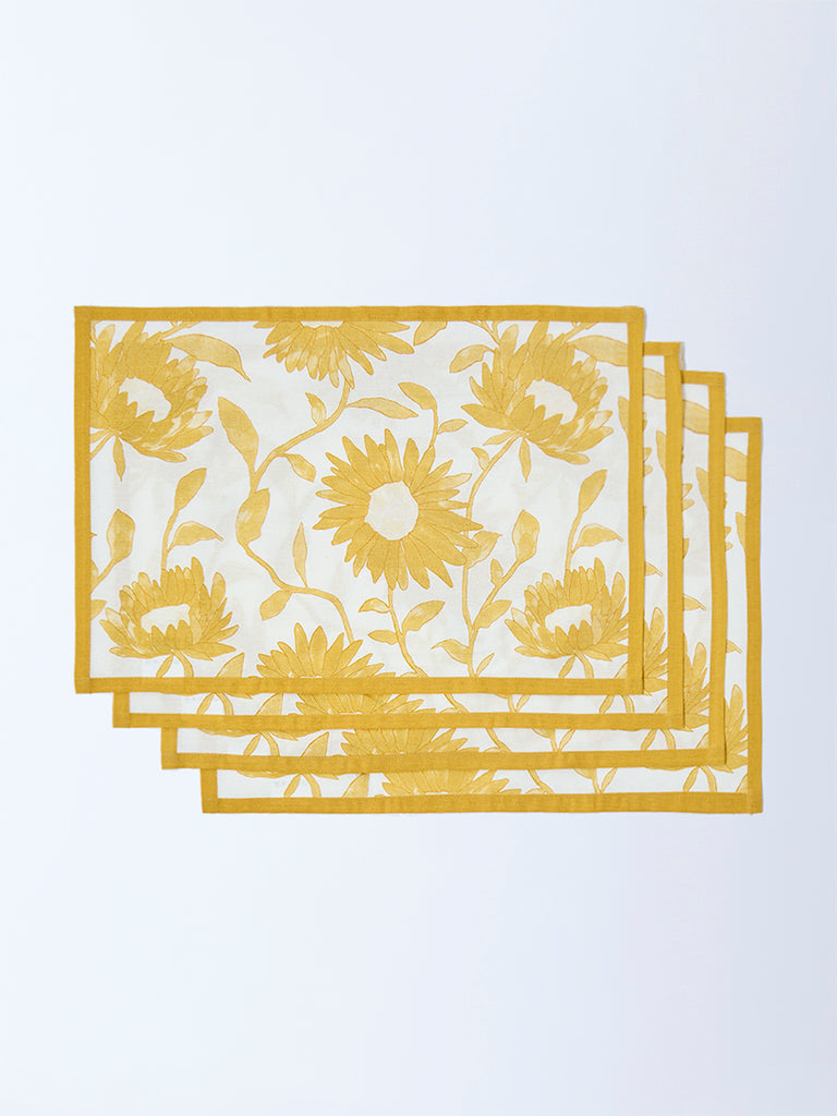 Westside Home Yellow Sunflower Design Placemats (Set of 4)