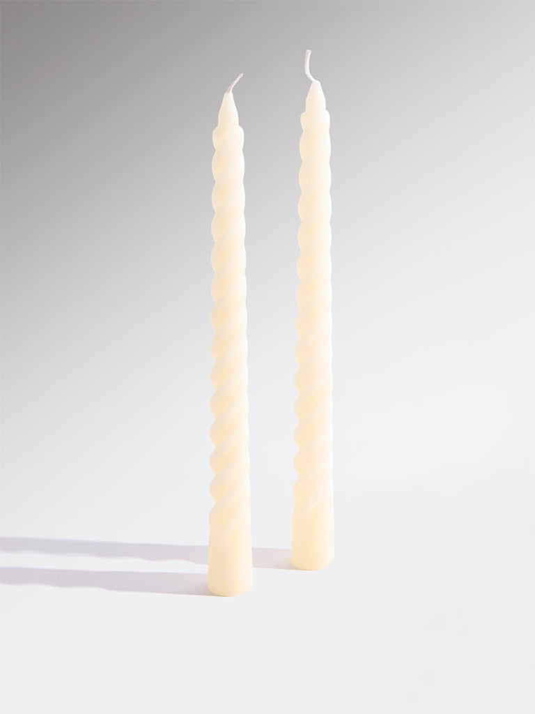 Westside Home Ivory Twisted Tapered Candles (Set of 2)