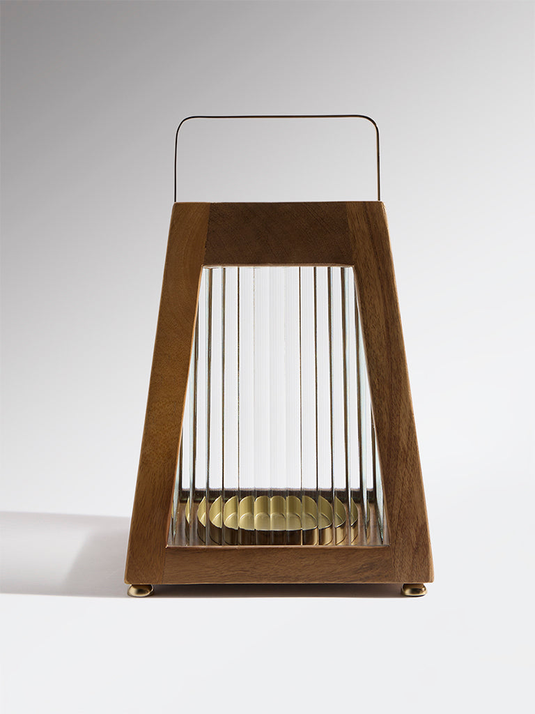 Westside Home Dark Brown Ribbed-Textured Wooden Lantern