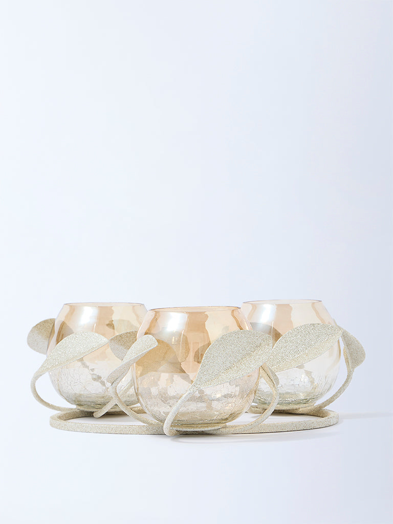 Westside Home Gold Triple Leaf Design Tealight Candle Holder