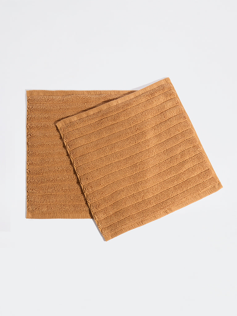 Westside Home Tan Self-Striped Face Towels (Set of 2)