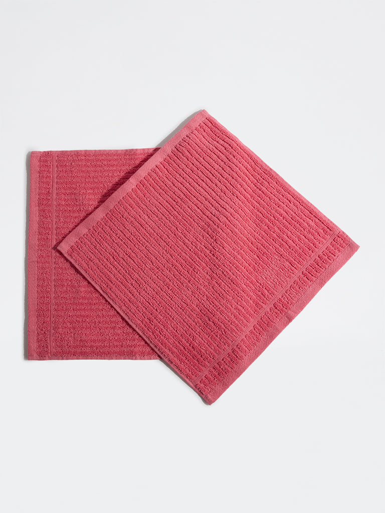Westside Home Pink Self-Striped Face Towels - Pack of 2