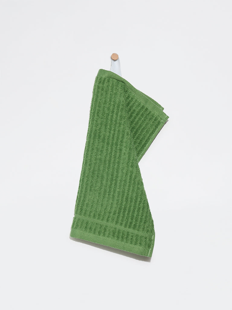 Westside Home Green Self-Striped Face Towels (Set of 2)