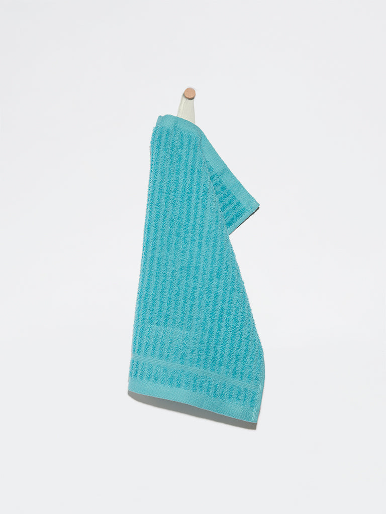 Westside Home Blue Self-Striped Face Towels (Set of 2)