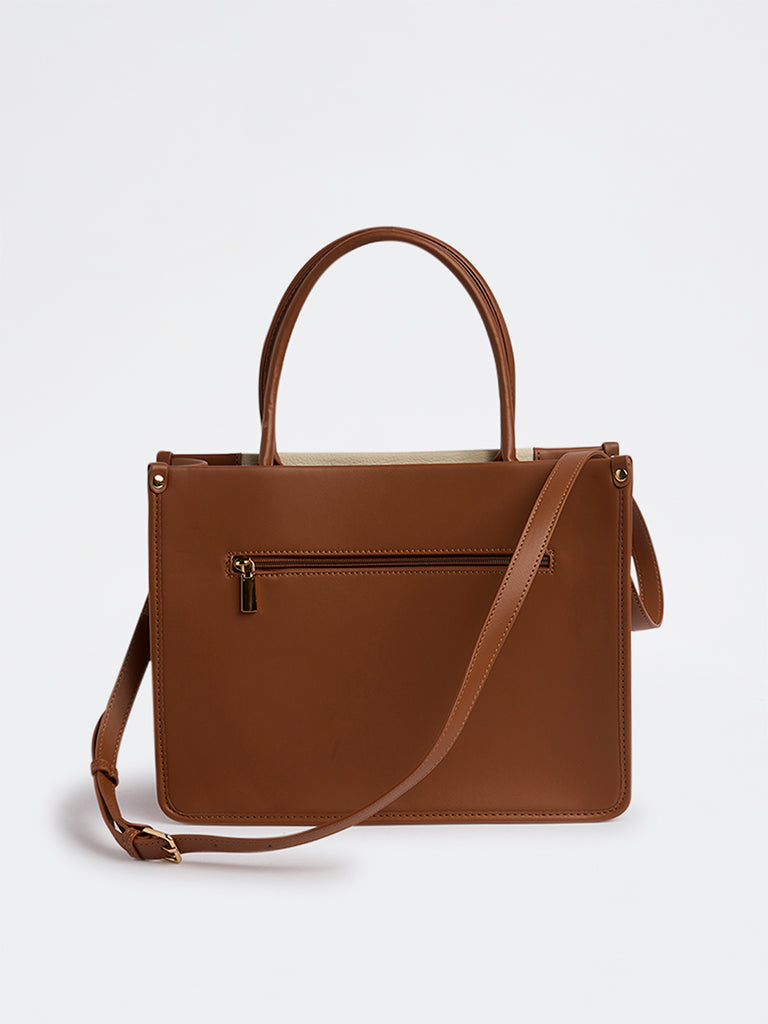 Westside Tan Colour-Blocked Tote Bag with Sling
