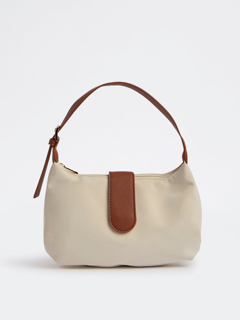 Westside Off-White Flap-Detailed Shoulder Bag