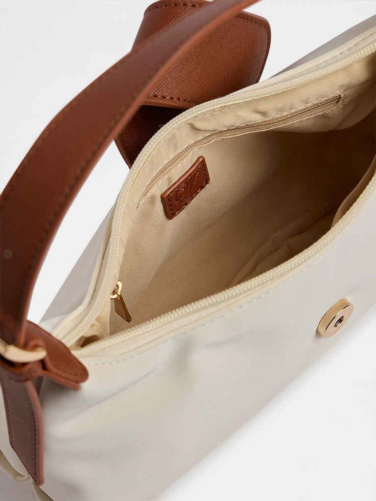 Westside Off-White Flap-Detailed Shoulder Bag