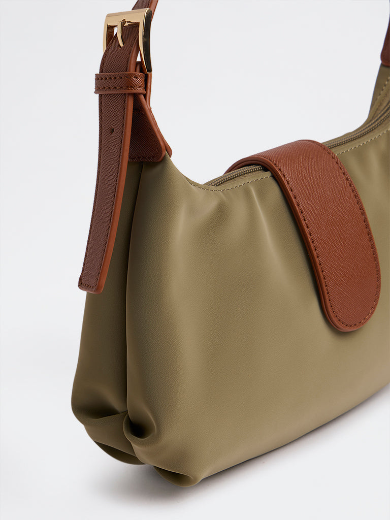 Westside Olive Flap-Detailed Shoulder Bag