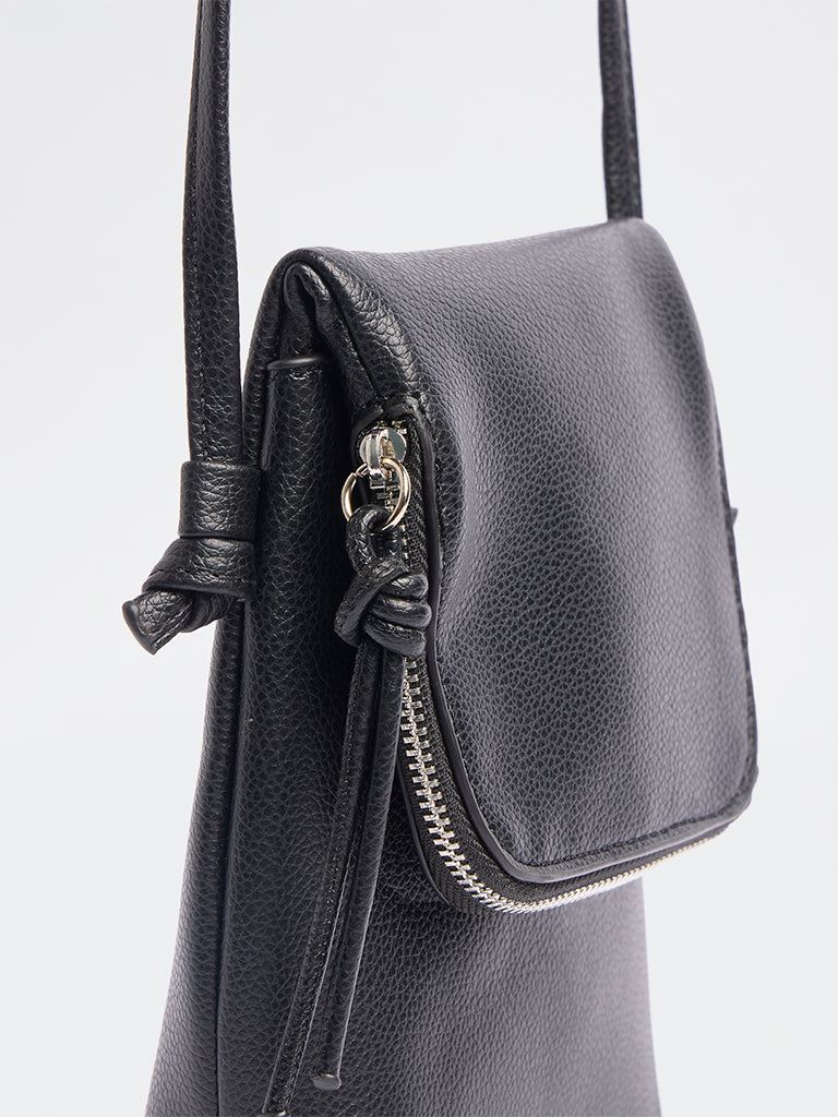 Westside Black Textured Mobile Sling Bag