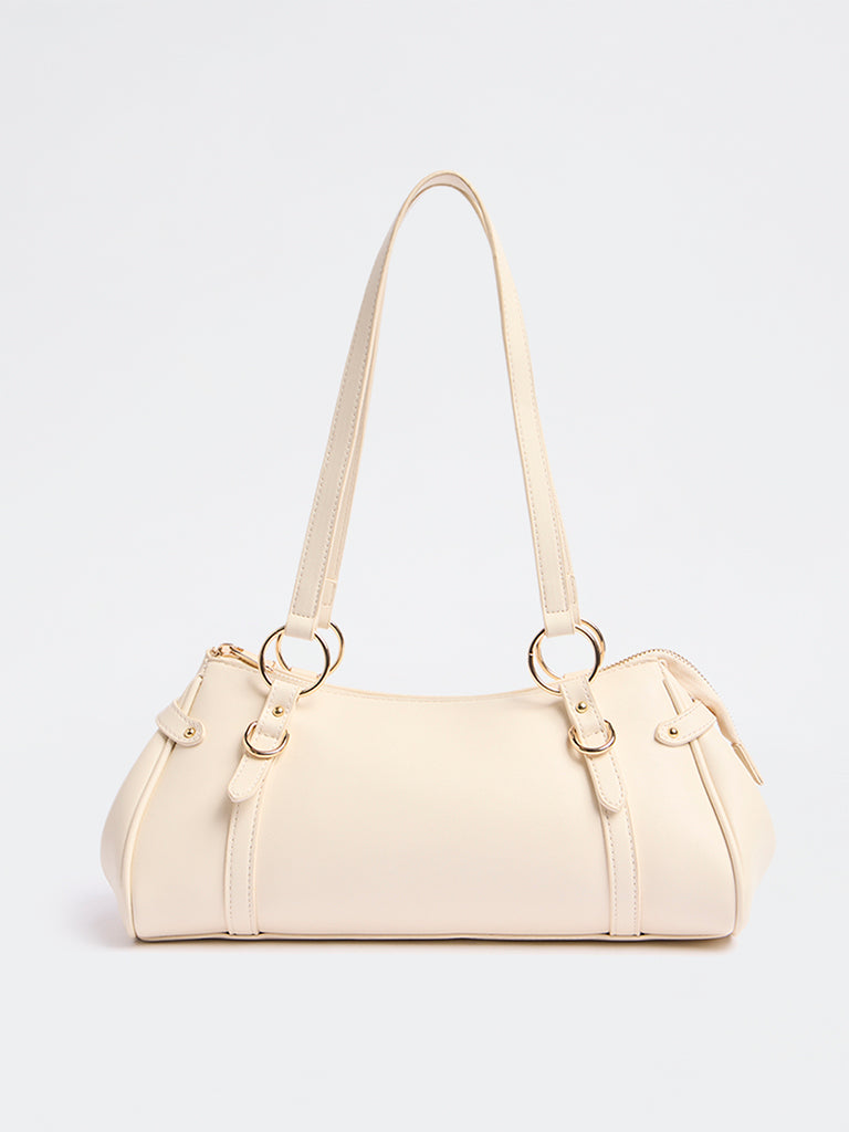 Westside Beige Textured Crescent Sling Bag