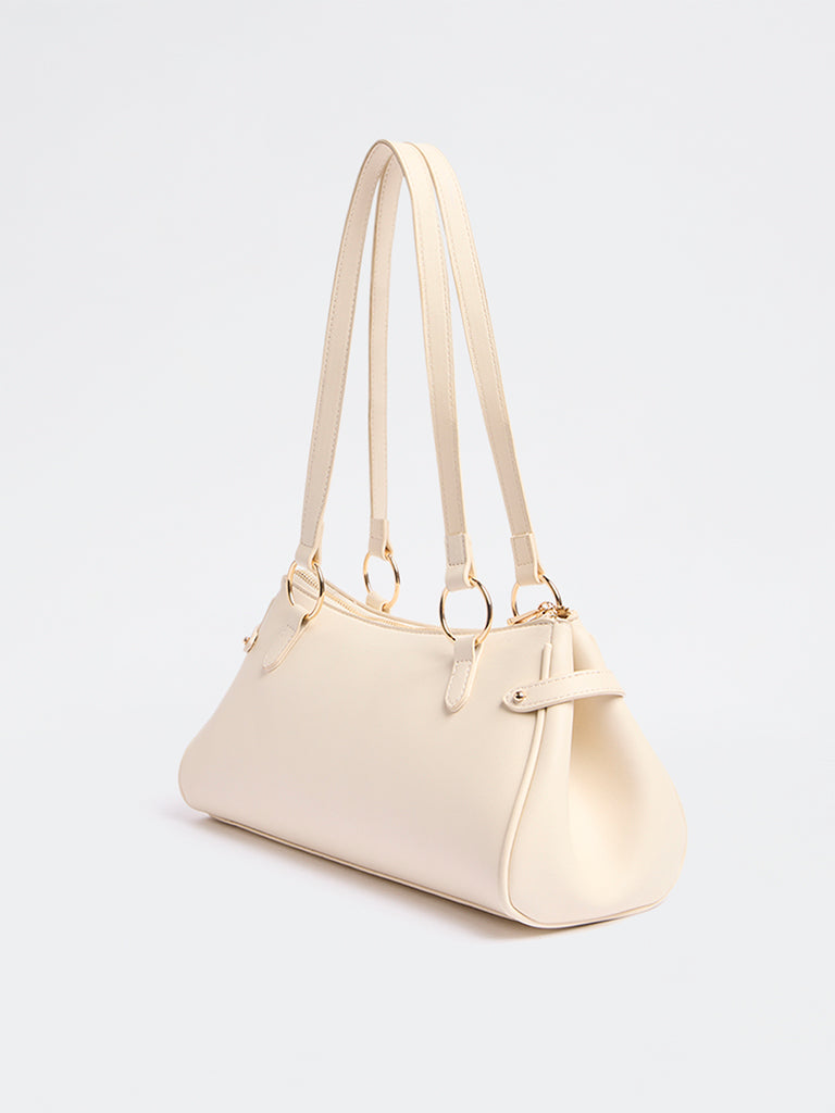 Westside Beige Textured Crescent Sling Bag