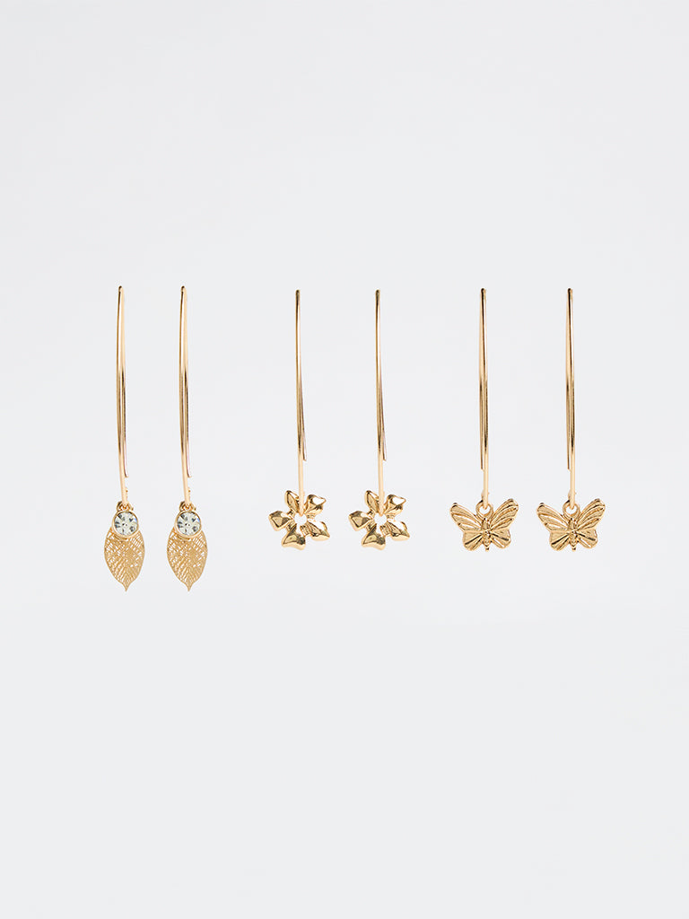 Westside Accessories Gold Floral Fishhook Earrings - Pack of 3