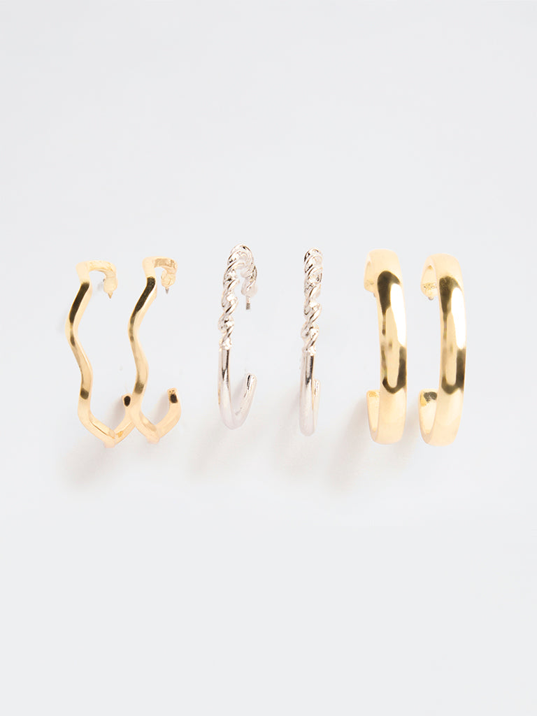 Westside Accessories Gold and Silver Dual-Tone Hoop Earrings (Pack of 3)