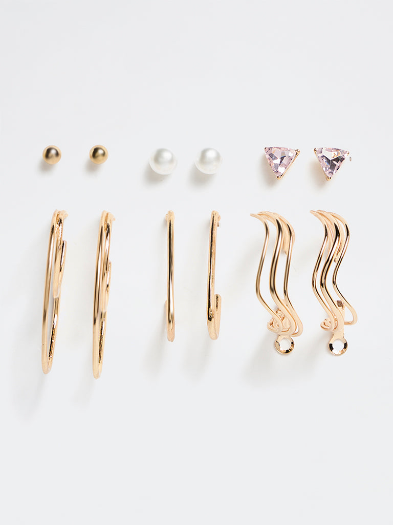 Westside Accessories Gold Trendy Hoop Earrings - Pack of 6