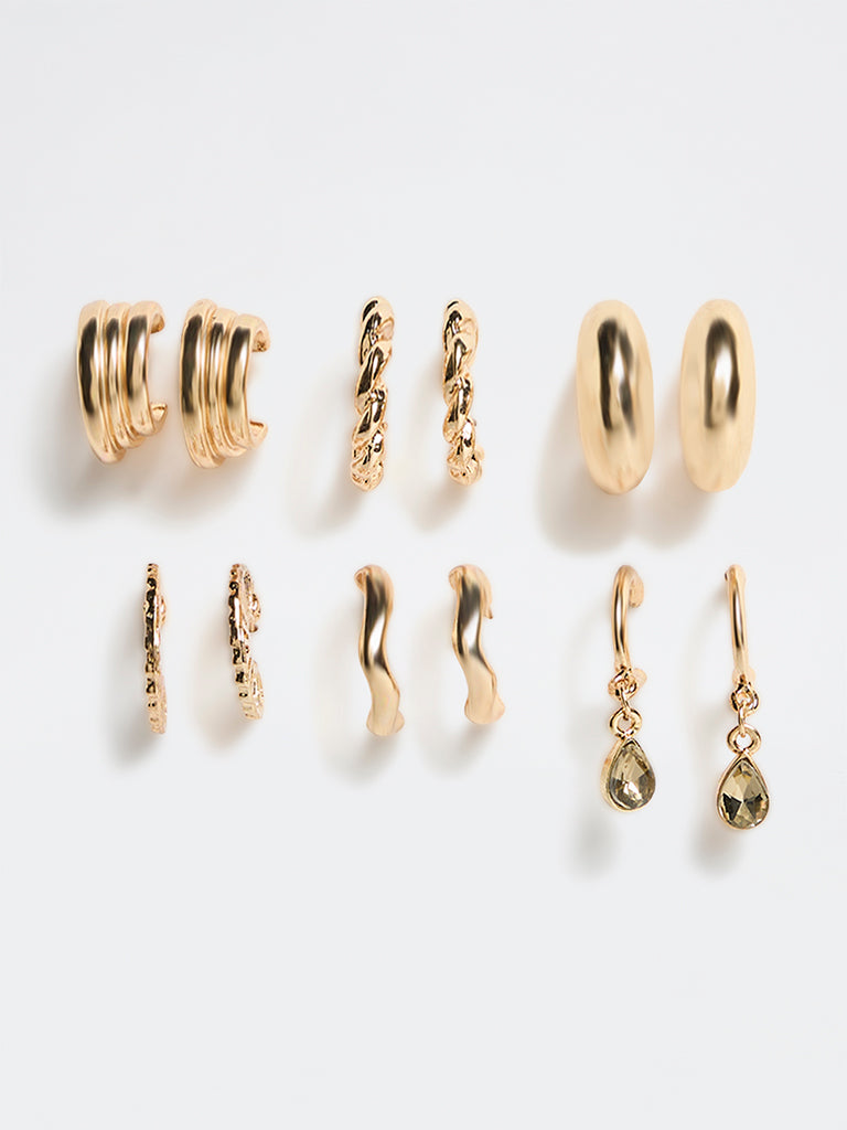 Westside Accessories Gold Fancy Hoop Earrings - Pack of 6