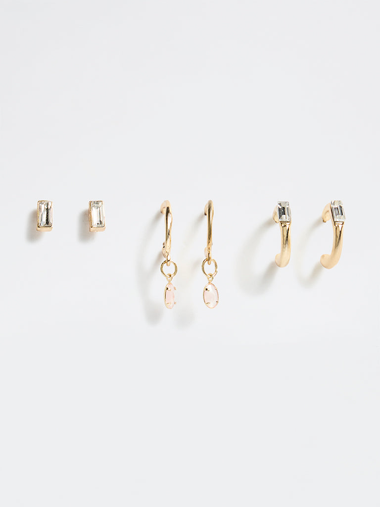 Westside Accessories Gold Dainty Stone Earrings - Pack of 3
