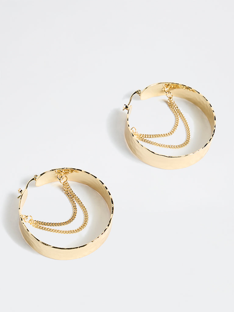 Westside Accessories Gold Hammered Statement Hoop Earrings