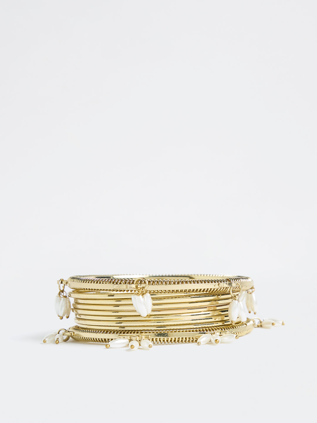 Westside Accessories Gold Rice Pearl Bangles - Pack of 9