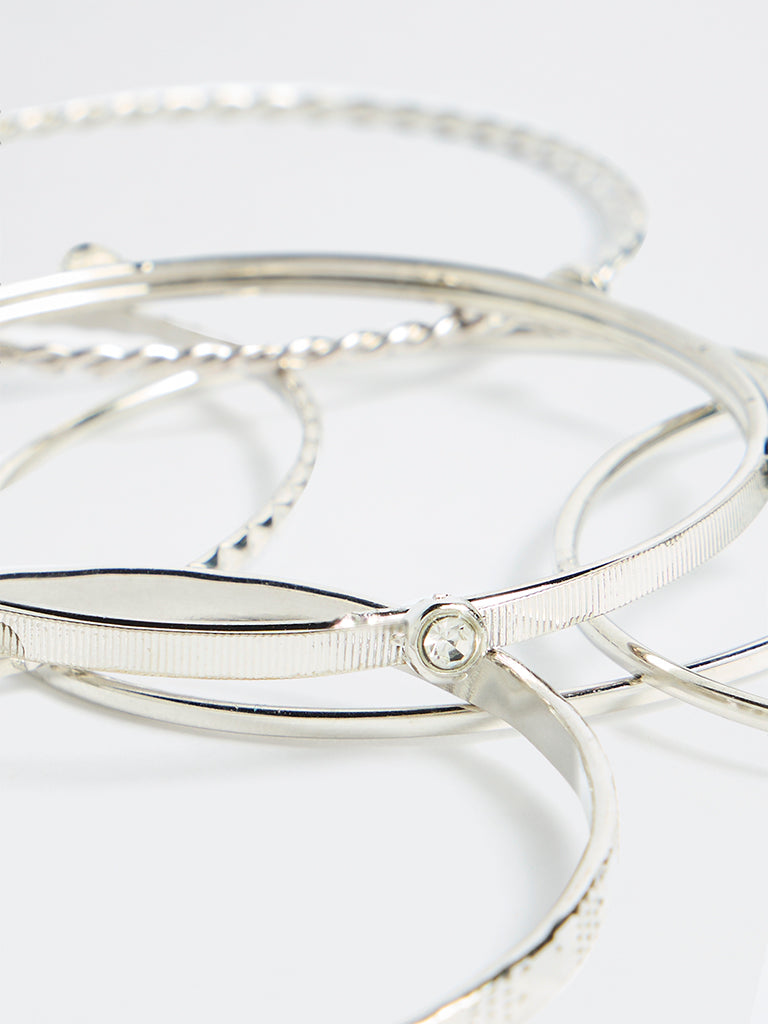 Westside Accessories Silver Fancy Stack Bangle - Pack of 11