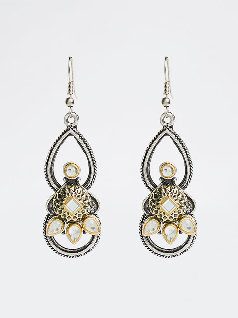 Westside Accessories Silver Kundan Fishhook Earrings