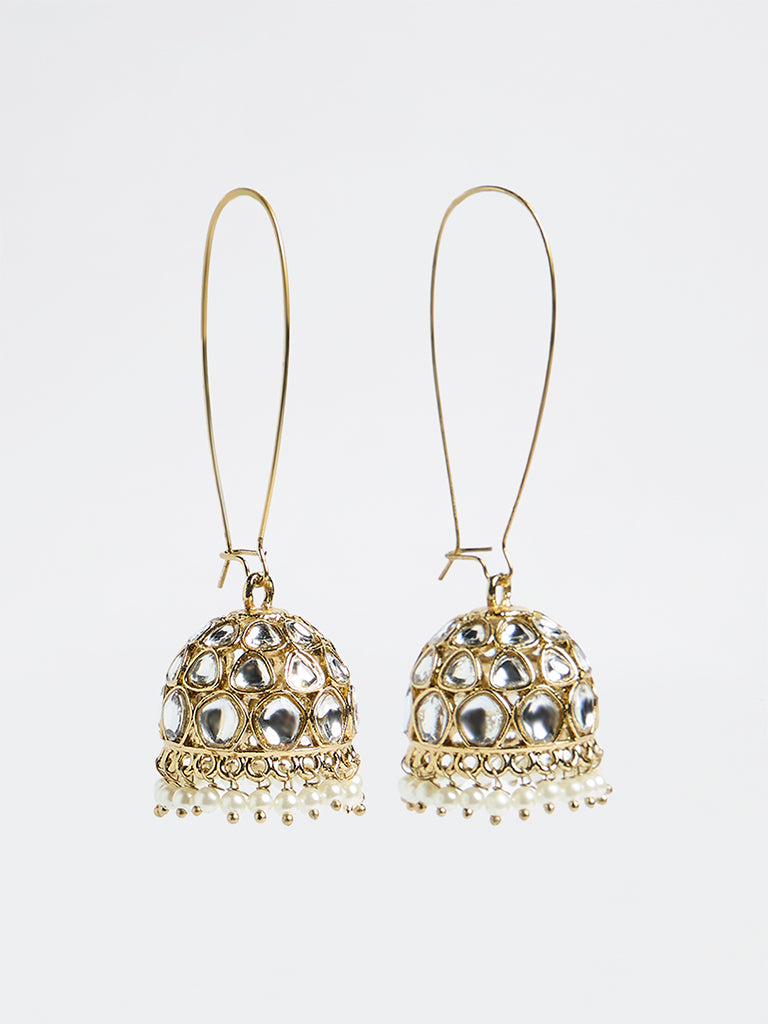 Westside Accessories Gold Kundan Jhumki Earrings