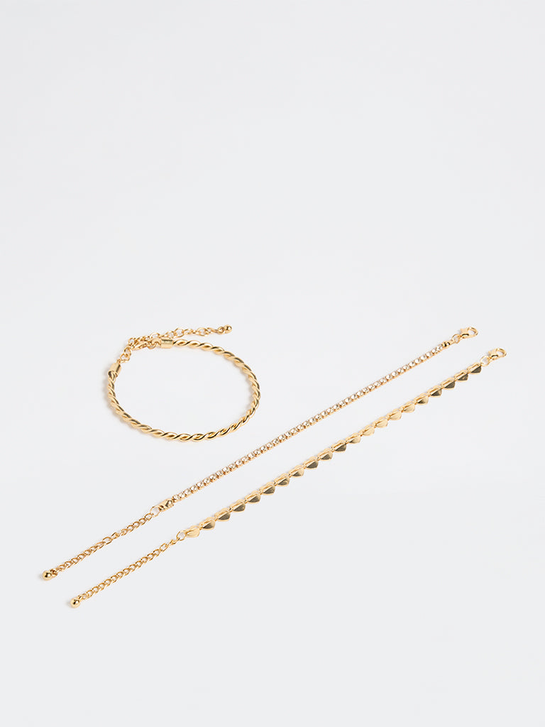 Westside Accessories Gold Heart Chain Bracelets - Pack of 3