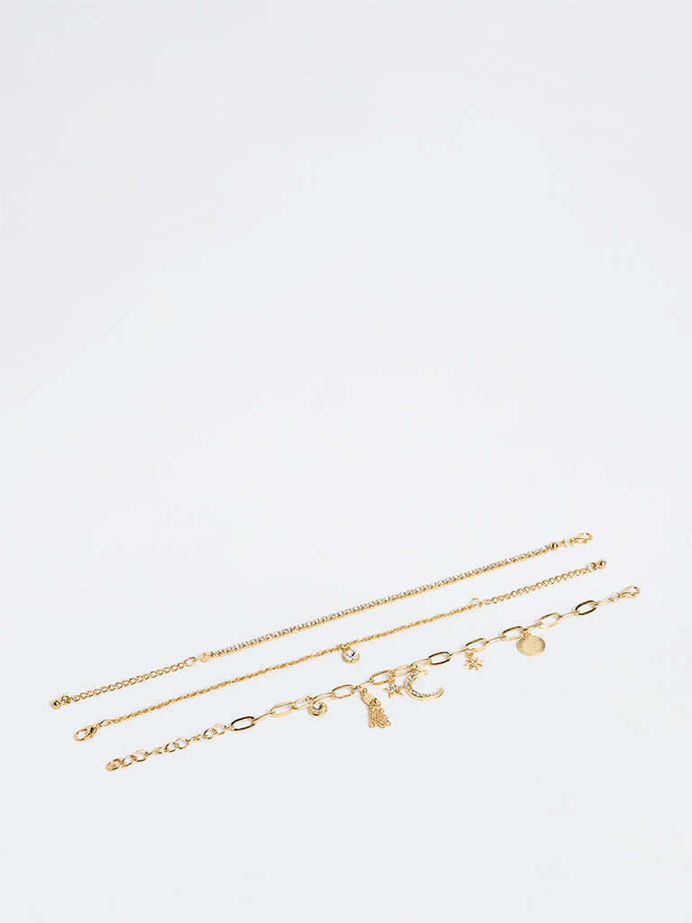 Westside Accessories Gold Multi Charm Bracelets - Pack of 3