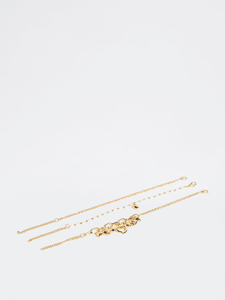 Westside Accessories Gold Heart Charm Bracelets - Pack of 3