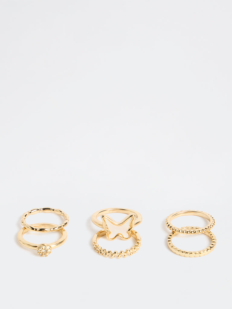 Westside Accessories Gold Butterfly Rings - Pack of 6