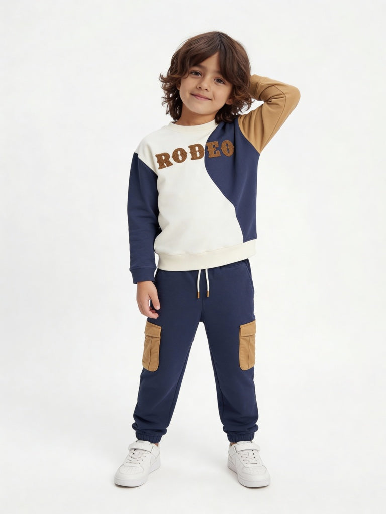 HOP Kids Boys Multicolour Cotton Sweatshirt and Joggers Set